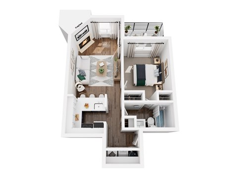 Floor plan for 1 bed, 1 bath, 648 sqft